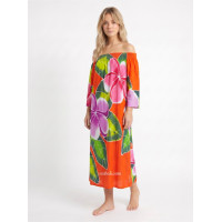 Hand Painted Rayon Off Shoulder Dress